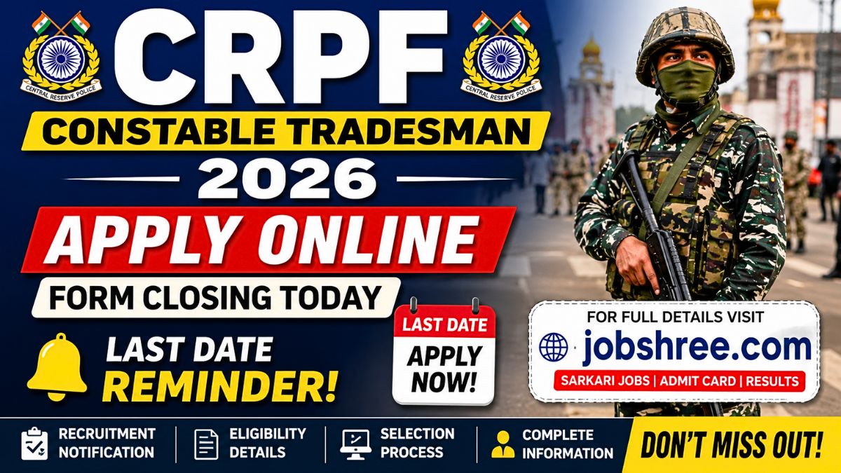 CRPF Constable Tradesman 2026: Apply Online Form Closing Today with Last Date Reminder for Recruitment Notification