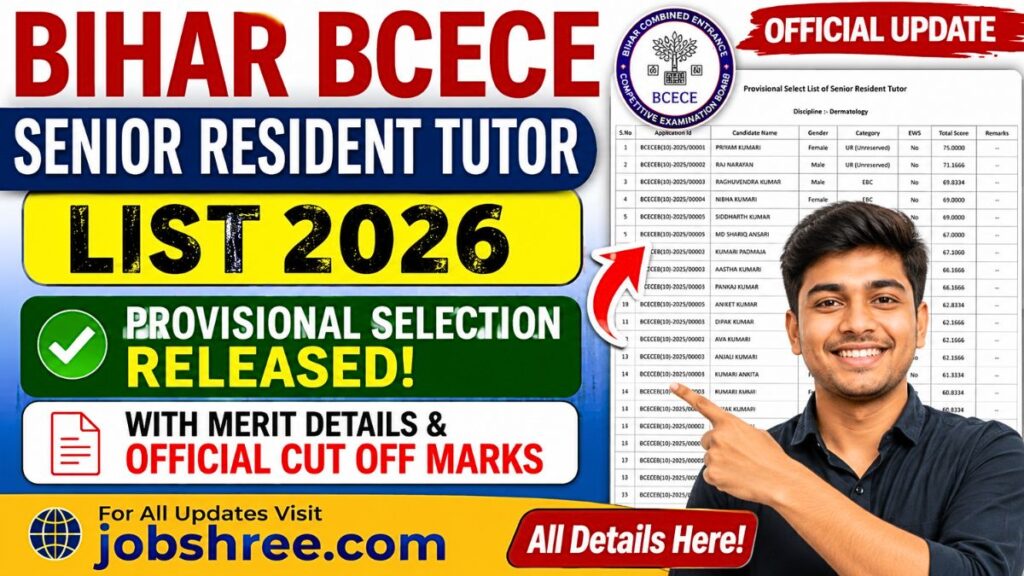 Bihar BCECE Senior Resident Tutor List 2026: Provisional Selection Released with Merit Details and Official Cut Off Marks