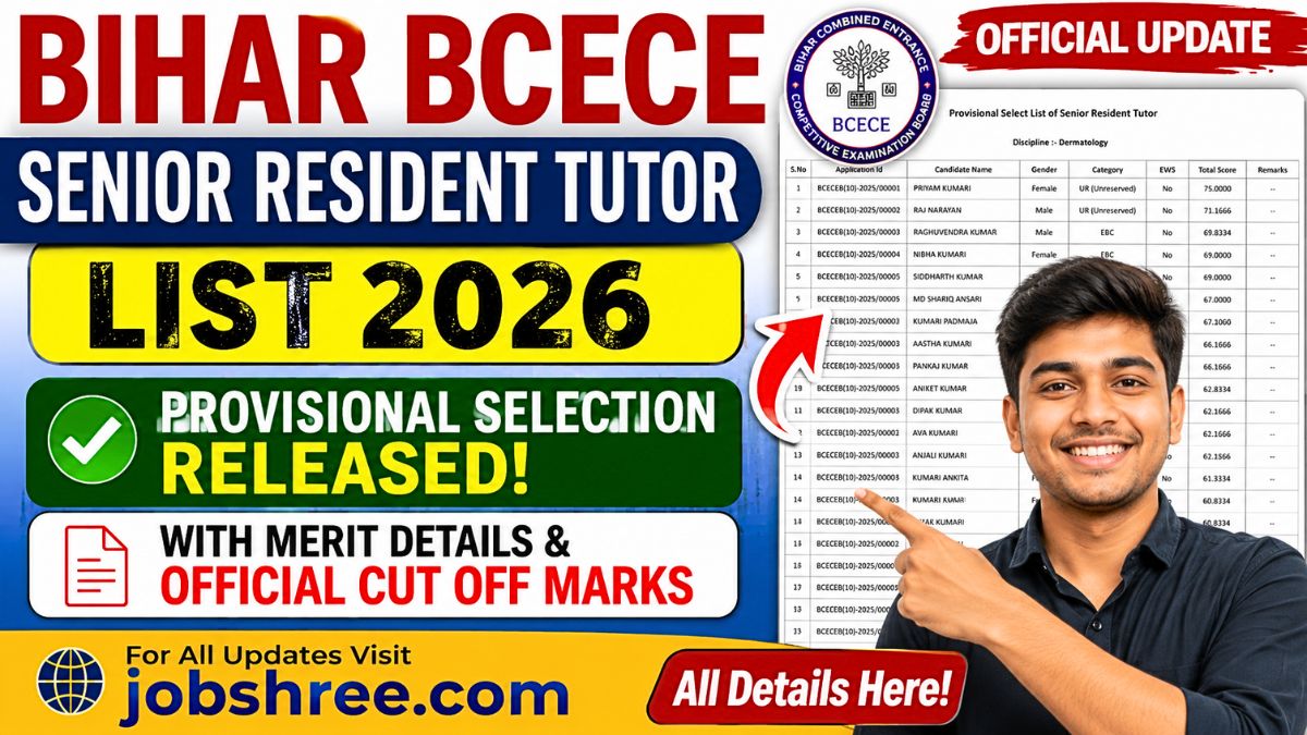 Bihar BCECE Senior Resident Tutor List 2026: Provisional Selection Released with Merit Details and Official Cut Off Marks