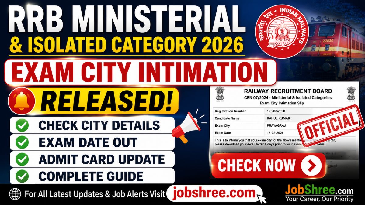 RRB Ministerial & Isolated Category Exam City Intimation 2026 Released: Check City Details, Exam Date, Admit Card & Complete Guide